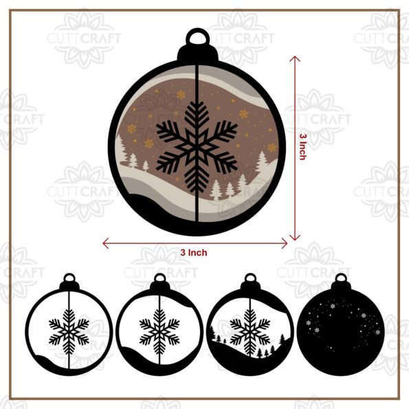 Christmas decor laser cut file – snowflake ornament with intricate winter forest scene