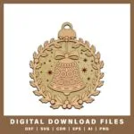 Laser Cut Decorative Bell with Holly Wreath Christmas Decor