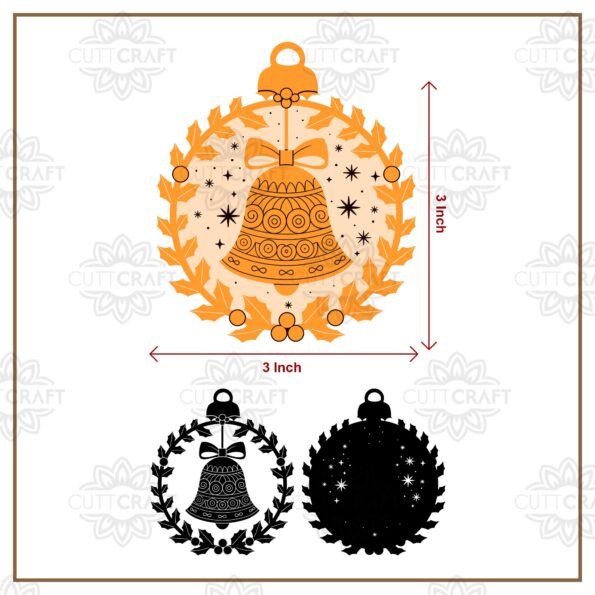 Christmas ornament laser cut file – bell with holly wreath design for seasonal decorations