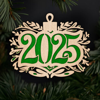 2025 leafy ornament design laser cut with Noble Fir tree