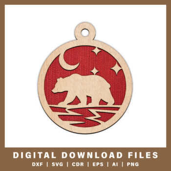 Bear ornament with moon and stars DXF, SVG, CDR, EPS, AI, and PNG files