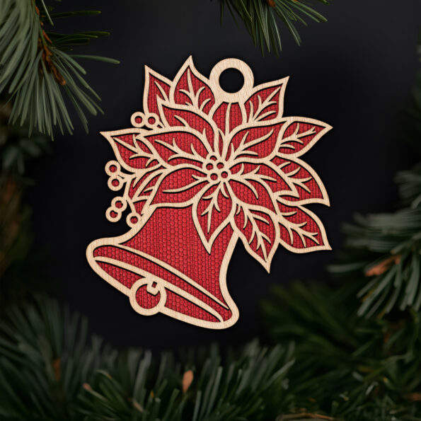 Bell with festive flower laser cut christmas ornament with Noble Fir tree