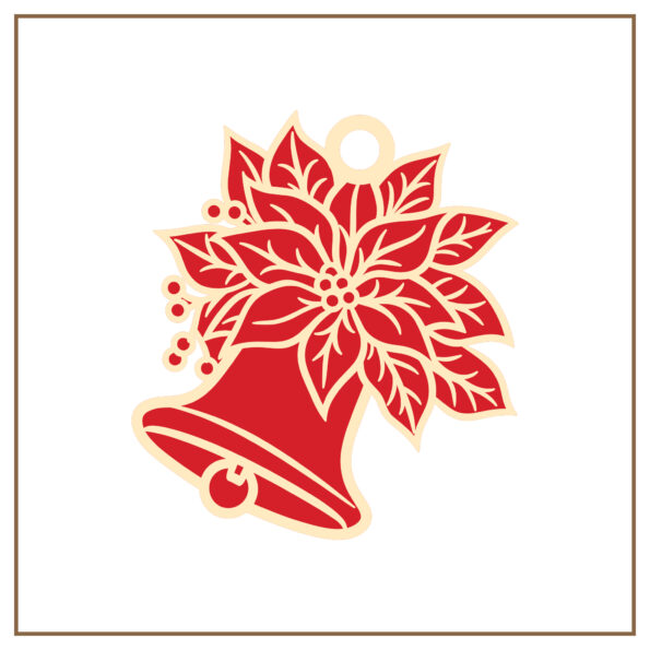 Bell with festive flower laser cut christmas ornament vector files