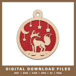 Charming fox ornament with moon and stars DXF, SVG, CDR, EPS, AI, and PNG files