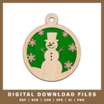 cheerful-snowman-with-top-hat-laser-cut-christmas-ornament-with-noble-fir-tree