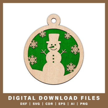 Cheerful snowman with top hat laser cut christmas ornament dxf, svg, cdr, eps, ai, and png files