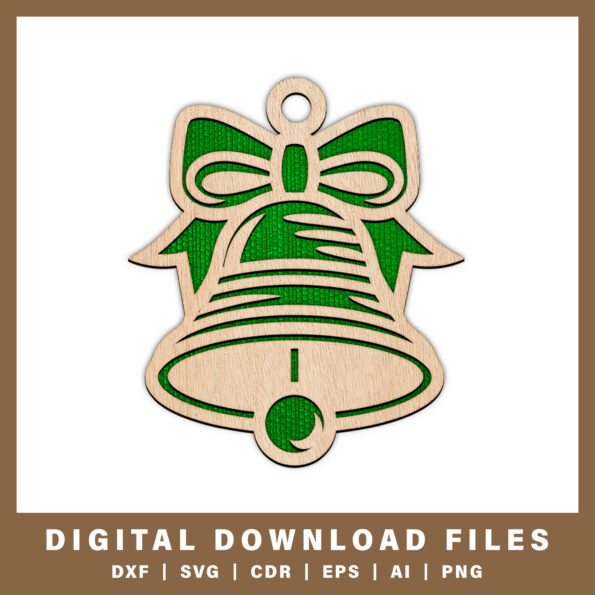 Christmas Bell Shape Ornament Laser Cut DXF, SVG, CDR, EPS, AI, and PNG files