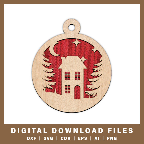 Cozy house with moon and stars ornament DXF, SVG, CDR, EPS, AI, and PNG files