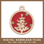 Decorated christmas tree ornament with snowflakes DXF, SVG, CDR, EPS, AI, and PNG files