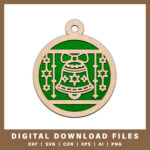 Decorative bell ornament with hanging stars DXF, SVG, CDR, EPS, AI, and PNG files