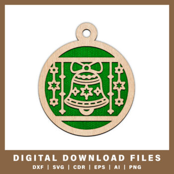 Decorative bell ornament with hanging stars DXF, SVG, CDR, EPS, AI, and PNG files