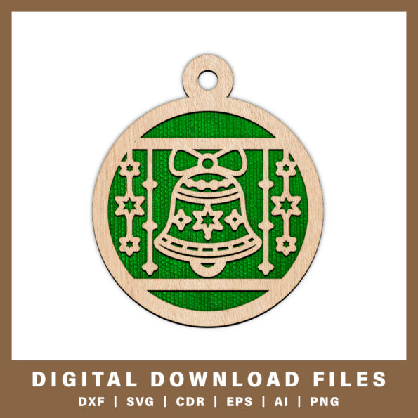 Decorative bell ornament with hanging stars DXF, SVG, CDR, EPS, AI, and PNG files