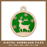 Elegant reindeer with snowflakes ornament DXF, SVG, CDR, EPS, AI, and PNG files