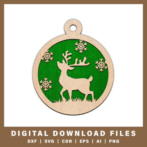 Elegant reindeer with snowflakes ornament DXF, SVG, CDR, EPS, AI, and PNG files