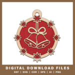 Festive bell ornament with star border DXF, SVG, CDR, EPS, AI, and PNG files