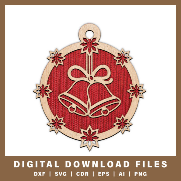 Festive bell ornament with star border DXF, SVG, CDR, EPS, AI, and PNG files