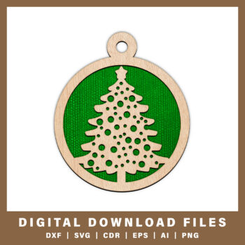 Festive christmas tree ornament DXF, SVG, CDR, EPS, AI, and PNG files