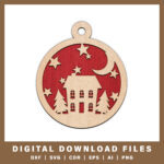 festive-cottage-with-stars-and-moon-ornament-with-noble-fir-tree