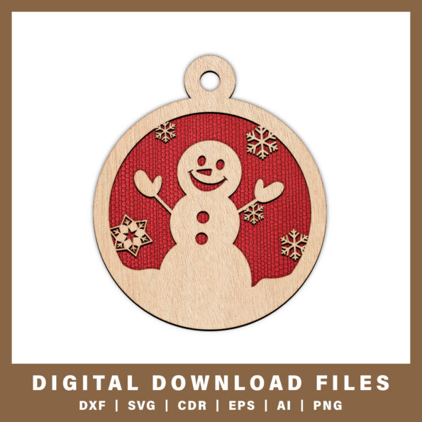 Festive snowman with snowflakes ornament DXF, SVG, CDR, EPS, AI, and PNG files