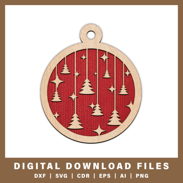 Floating trees and stars ornament DXF, SVG, CDR, EPS, AI, and PNG files