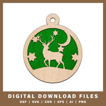 Graceful deer ornament with moon and stars DXF, SVG, CDR, EPS, AI, and PNG files