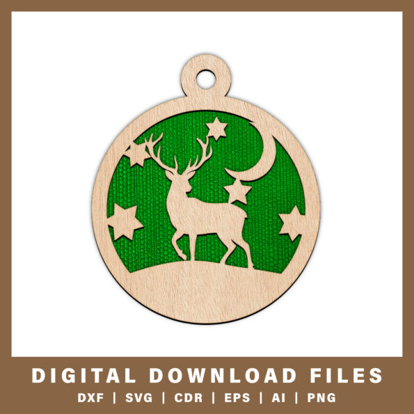 Graceful deer ornament with moon and stars DXF, SVG, CDR, EPS, AI, and PNG files