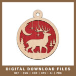 Graceful reindeer in night forest ornament DXF, SVG, CDR, EPS, AI, and PNG files