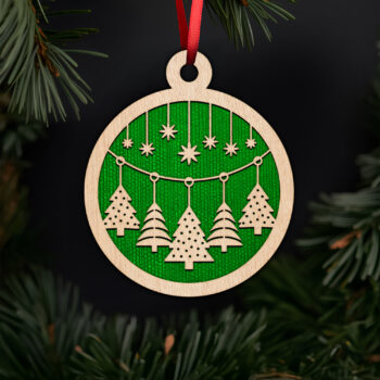 Hanging trees and stars ornament with noble fir tree