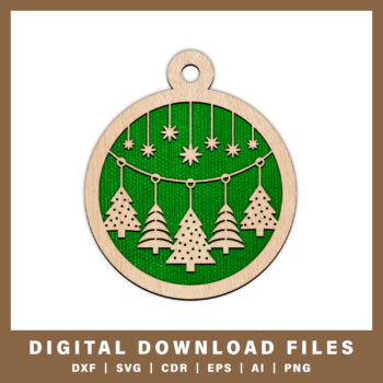 Hanging trees and stars ornament DXF, SVG, CDR, EPS, AI, and PNG files