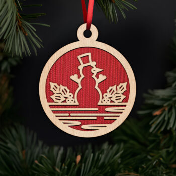 Joyful snowman laser cut christmas ornament with Noble Fir tree