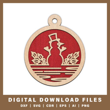 Joyful Snowman Laser Cut Christmas Ornament DXF, SVG, CDR, EPS, AI, and PNG files