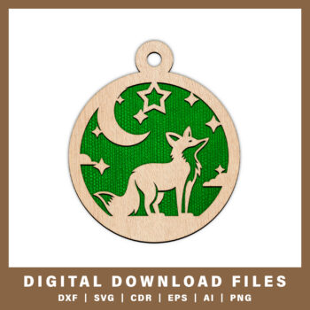 Majestic fox and moon ornament DXF, SVG, CDR, EPS, AI, and PNG files