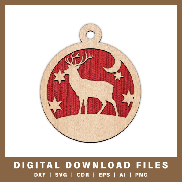 Majestic reindeer ornament with moon DXF, SVG, CDR, EPS, AI, and PNG files