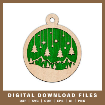 Mountain scene with hanging trees ornament DXF, SVG, CDR, EPS, AI, and PNG files