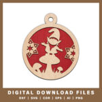 Playful gnome on mushroom ornament DXF, SVG, CDR, EPS, AI, and PNG files