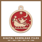 Santa in sleigh with moon ornament DXF, SVG, CDR, EPS, AI, and PNG files