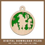 Santa sharing gifts with child ornament DXF, SVG, CDR, EPS, AI, and PNG files