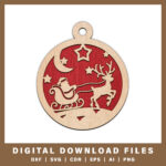 Santa sleigh and reindeer ornament DXF, SVG, CDR, EPS, AI, and PNG files