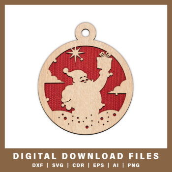 Santa with gift and star ornament DXF, SVG, CDR, EPS, AI, and PNG files