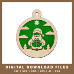 Santa with gift ornament DXF, SVG, CDR, EPS, AI, and PNG files