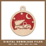 Truck with christmas tree and moon ornament DXF, SVG, CDR, EPS, AI, and PNG files